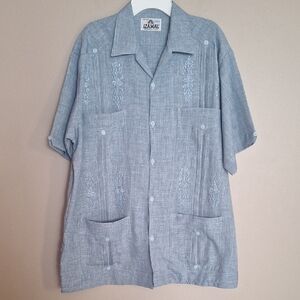 Guayabera Blue Embroidered Button-Up Shirt